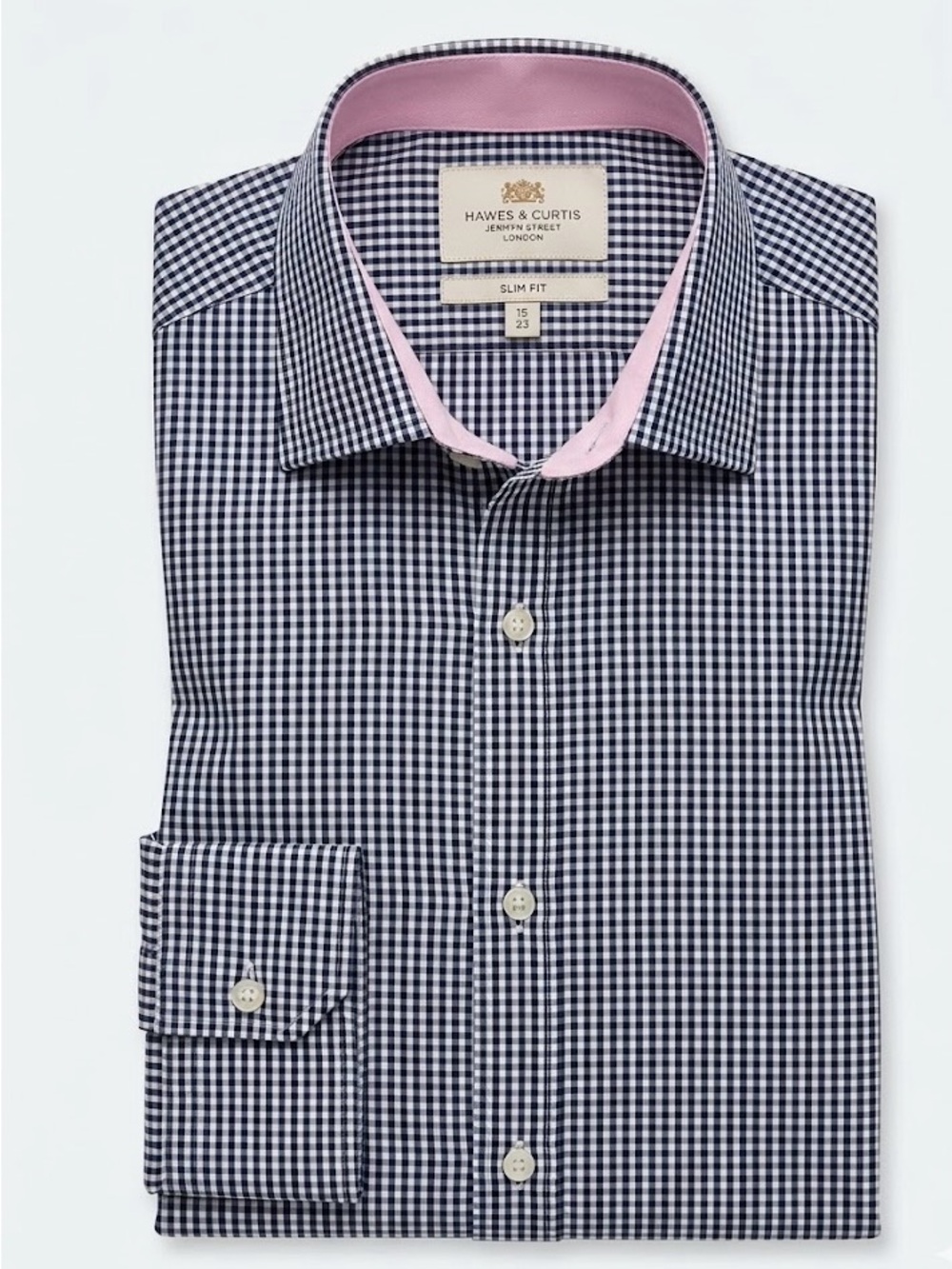Hawes & Curtis Slim Fit Navy & White Gingham Check Non-Iron Shirt 15/33